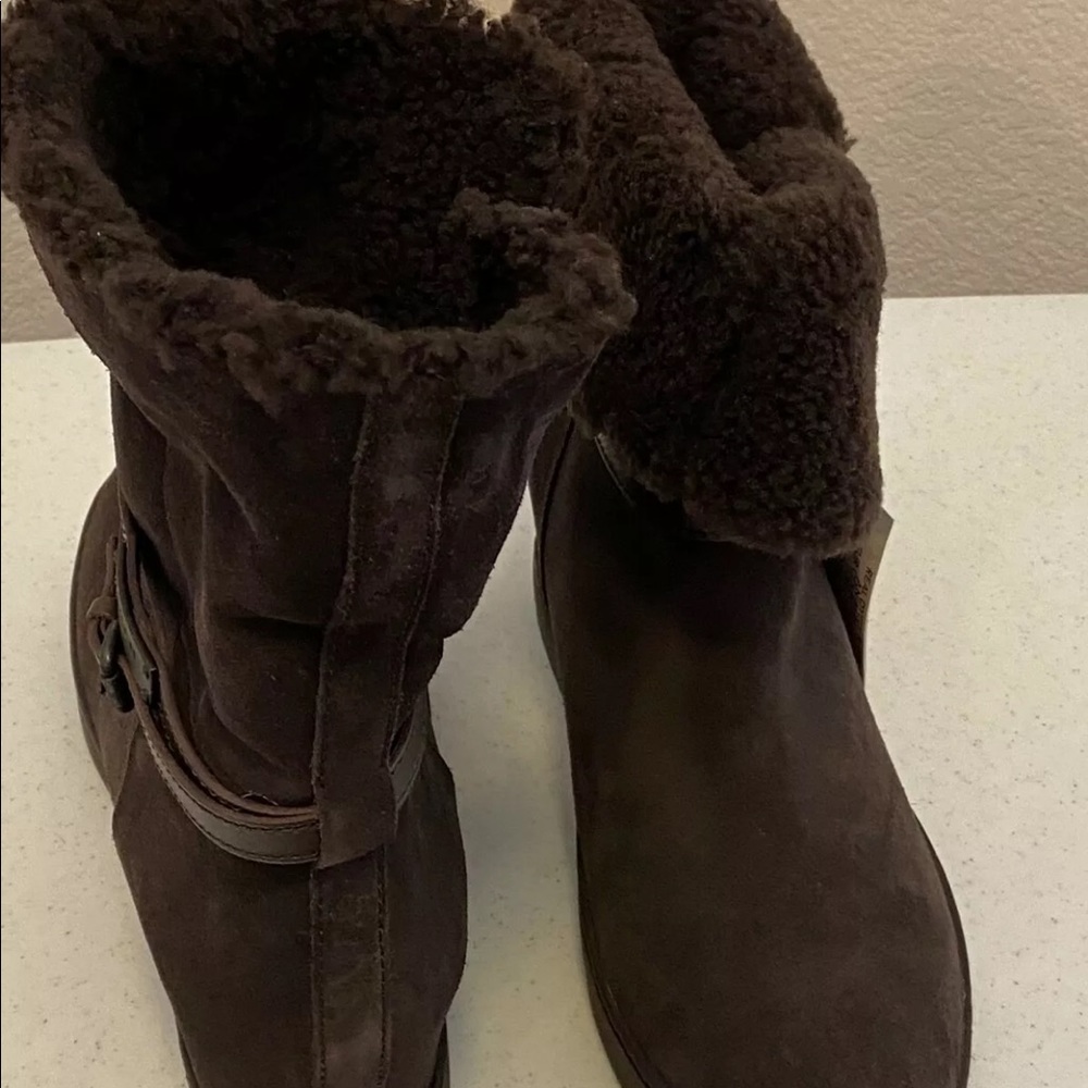 COACH Brown Suede Shearling Wedge Booties.Size 7.5